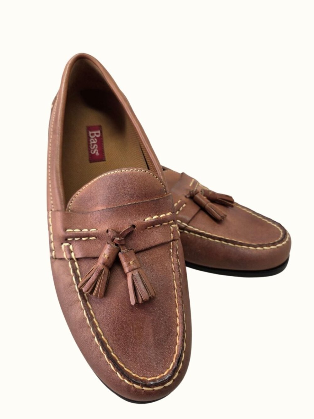 Vintage Bass Men’s Tassel Loafers Size 10.5 Brown Leather Moc Toe Shoes NEW